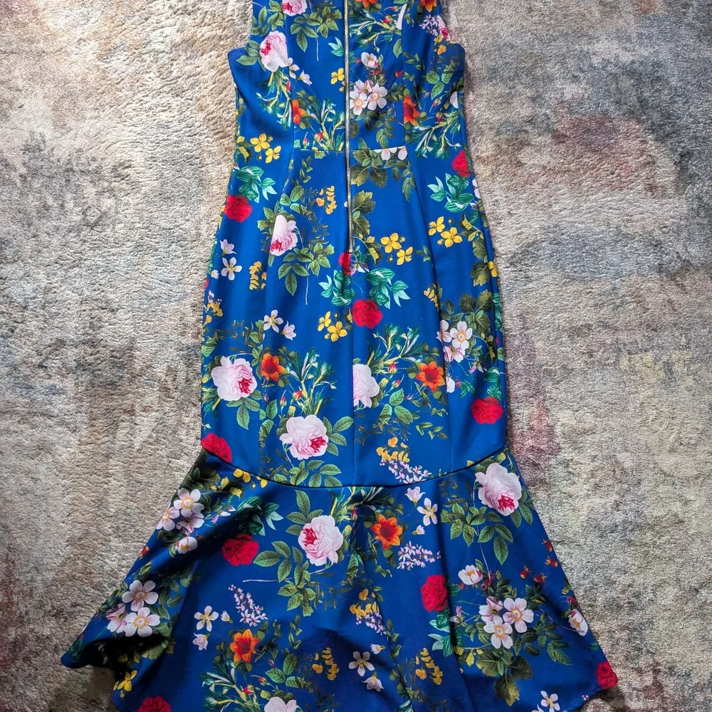 Calvin Klein High-low Floral Blue Sleeveless Dress - Picture 2 of 3